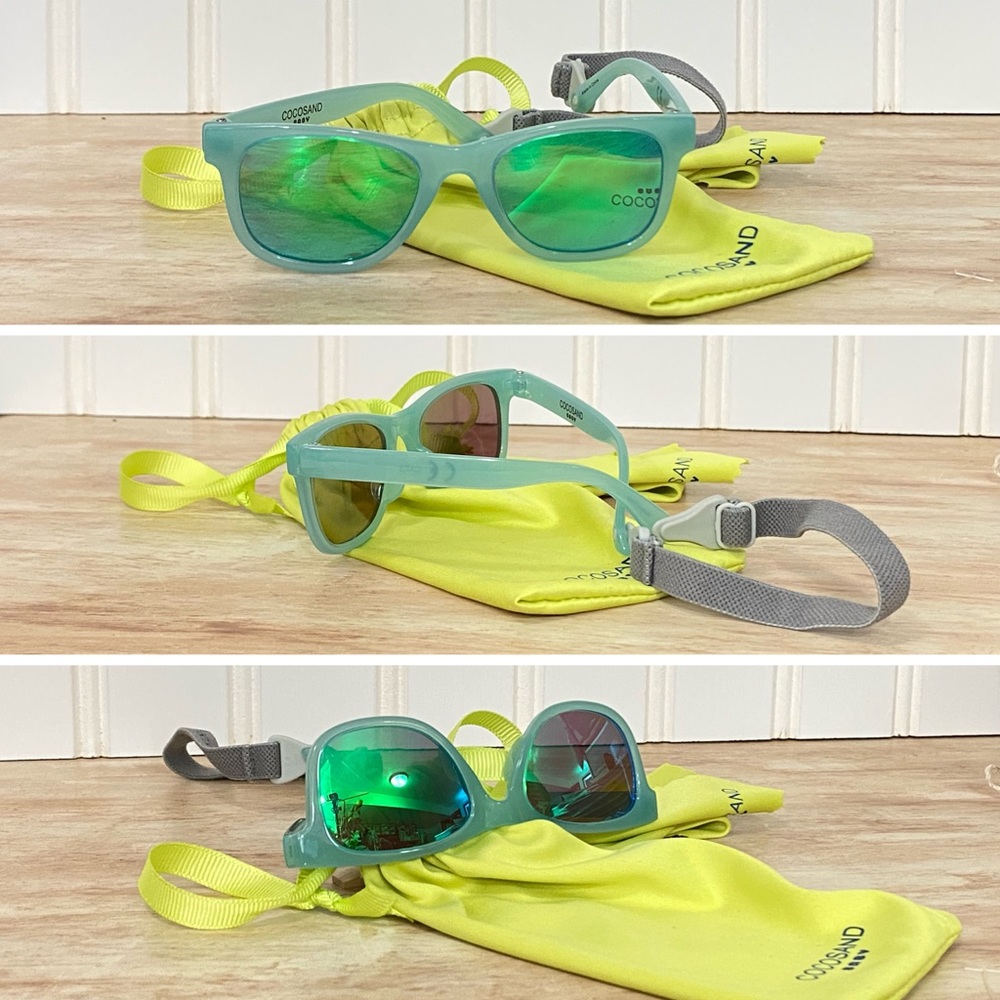 Baby Toddler 0-24 Months Sunglasses UVA UVB Strap Mirrored Aqua Eye Protection